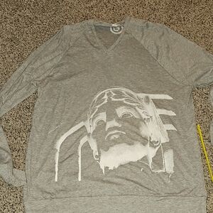 Canvas Hand Painted Screen Printed Cleveland Guardian V Neck Light Sweater 2xl